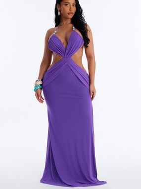Cutout Halter Maxi Dress in Vibrant Purple